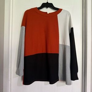 SHEIN Orange & White Colorblock Long Sleeve Top